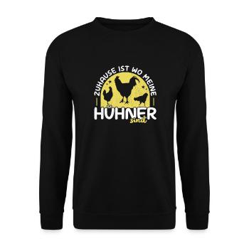 Zuhause ist wo meine Hühner sind Huhn Hühner - Unisex Pullover - Schwarz - Vorne - Alina (178cm) & Michal (187cm)