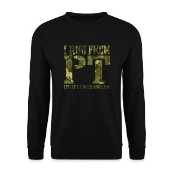 Ich renne von PT wie ein Bohrsergeant lustig - Unisex Pullover - Schwarz - Vorne - Alina (178cm) & Michal (187cm)