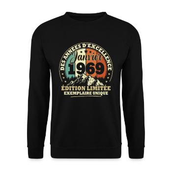 Vintage cadeau d'anniversaire née en janvier 1969 - Sweat-shirt Unisexe - noir - Devant - Alina (178cm) & Michal (187cm)