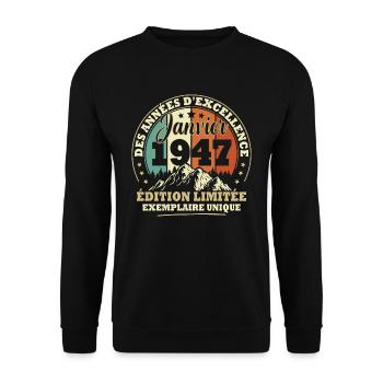 Vintage cadeau d'anniversaire née en janvier 1947 - Sweat-shirt Unisexe - noir - Devant - Alina (178cm) & Michal (187cm)