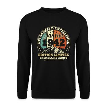 Vintage cadeau d'anniversaire née en janvier 1942 - Sweat-shirt Unisexe - noir - Devant - Alina (178cm) & Michal (187cm)