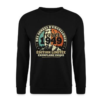Vintage cadeau d'anniversaire née en Février 1949 - Sweat-shirt Unisexe - noir - Devant - Alina (178cm) & Michal (187cm)