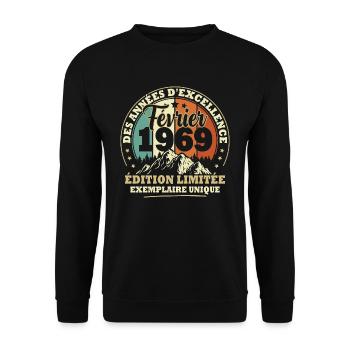 Vintage cadeau d'anniversaire née en Février 1969 - Sweat-shirt Unisexe - noir - Devant - Alina (178cm) & Michal (187cm)