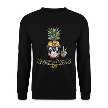 RockAnas - Crazy Ananas Bekleidung by Mujo - Unisex Pullover - Schwarz - Vorne - Alina (178cm) & Michal (187cm)