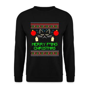 Merry Fucking Christmas Ugly Xmas - Unisex Sweatshirt - black - Front - Alina (178cm) & Michal (187cm)