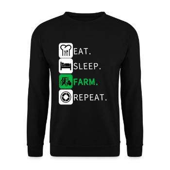 Eat Sleep Farm Wiederholung Farmer Farming Lustige - Unisex Pullover - Schwarz - Vorne - Alina (178cm) & Michal (187cm)