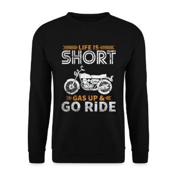 Motorradfahrer - Unisex Pullover - Schwarz - Vorne - Alina (178cm) & Michal (187cm)