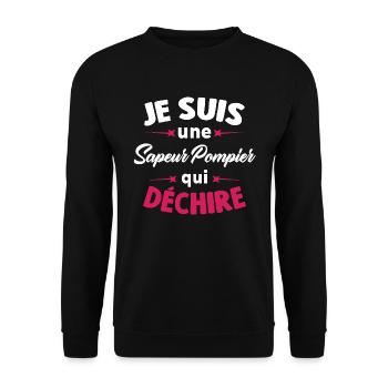 Je Suis Une Sapeur Pompier Qui Déchire - Sweat-shirt Unisexe - noir - Devant - Alina (178cm) & Michal (187cm)