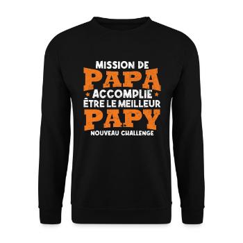 Nouveau challenge être meilleur papy, Futur papy - Sweat-shirt Unisexe - noir - Devant - Alina (178cm) & Michal (187cm)