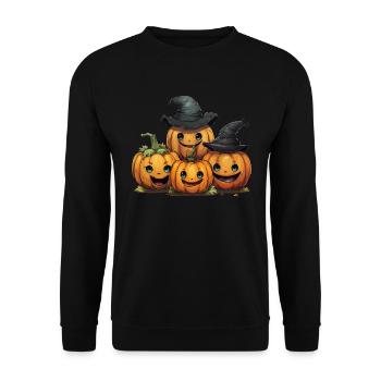 Kürbisse mit Hexenhut Kostüm Halloween - Unisex Pullover - Schwarz - Vorne - Alina (178cm) & Michal (187cm)