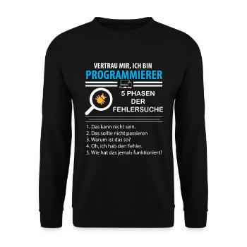Vertrau mir ich bin Programmierer Nerd Geek - Unisex Pullover - Schwarz - Vorne - Alina (178cm) & Michal (187cm)