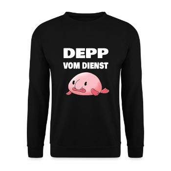 depp vom dienst lustiger spruch arbeit geschäft - Unisex Pullover - Schwarz - Vorne - Alina (178cm) & Michal (187cm)
