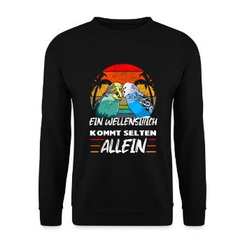 lustiger Wellensittich Spruch - Unisex Pullover - Schwarz - Vorne - Alina (178cm) & Michal (187cm)