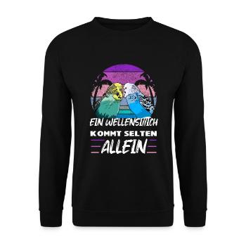 lustiger Wellensittich Spruch - Unisex Pullover - Schwarz - Vorne - Alina (178cm) & Michal (187cm)