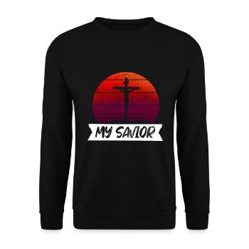 Jesus Christ my Savior Savior Design Crucifixion - Unisex Sweatshirt - black - Front - Alina (178cm) & Michal (187cm)