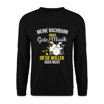 Schlagzeuger Schlagzeug Drummer Geschenk - Unisex Pullover - Schwarz - Vorne - Alina (178cm) & Michal (187cm)