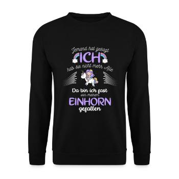 Einhörner Unicorn Verrückt - Unisex Pullover - Schwarz - Vorne - Alina (178cm) & Michal (187cm)