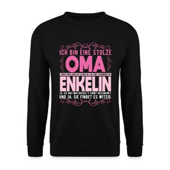 Geschenkideen für die Oma von Enkelin - Unisex Pullover - Schwarz - Vorne - Alina (178cm) & Michal (187cm)
