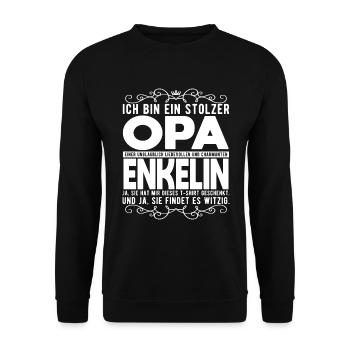 Geschenkideen für den Opa von Enkelin - Unisex Pullover - Schwarz - Vorne - Alina (178cm) & Michal (187cm)