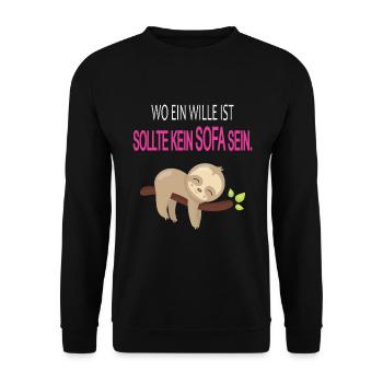 Faultier Wille Sport lustiger Spruch Sofa chillen - Unisex Pullover - Schwarz - Vorne - Alina (178cm) & Michal (187cm)