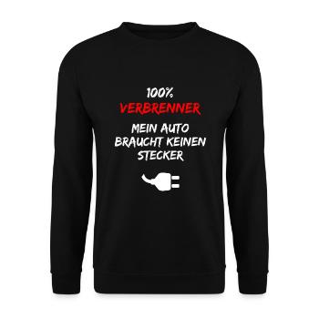 100% VERBRENNER Mein Auto Braucht Keinen Stecker - Unisex Pullover - Schwarz - Vorne - Alina (178cm) & Michal (187cm)