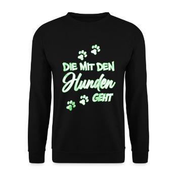Die mit den Hunden geht | Hundebesitzerin Geschenk - Unisex Pullover - Schwarz - Vorne - Alina (178cm) & Michal (187cm)