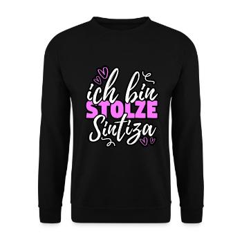 Sinti Herkunft - Ich bin stolze Sintiza Geschenk - Unisex Pullover - Schwarz - Vorne - Alina (178cm) & Michal (187cm)