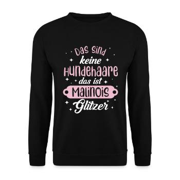 Belgian Malinois Glitzer Hundehaare Geschenkidee - Unisex Pullover - Schwarz - Vorne - Alina (178cm) & Michal (187cm)