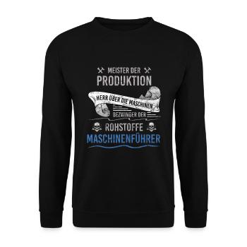 Meister der Produktion Maschinenführer - Unisex Pullover - Schwarz - Vorne - Alina (178cm) & Michal (187cm)