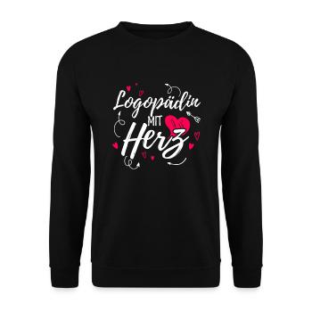 Logopädin mit Herz Geschenkidee - Unisex Pullover - Schwarz - Vorne - Alina (178cm) & Michal (187cm)
