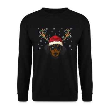 Dachshund puppy with santa hat and antlers - Unisex Sweatshirt - black - Front - Alina (178cm) & Michal (187cm)
