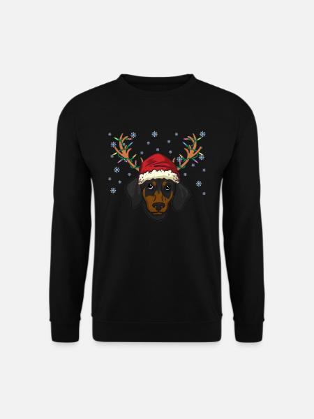 Dackel Welpe mit Weihnachtsmütze und Geweih - Unisex Pullover - Schwarz