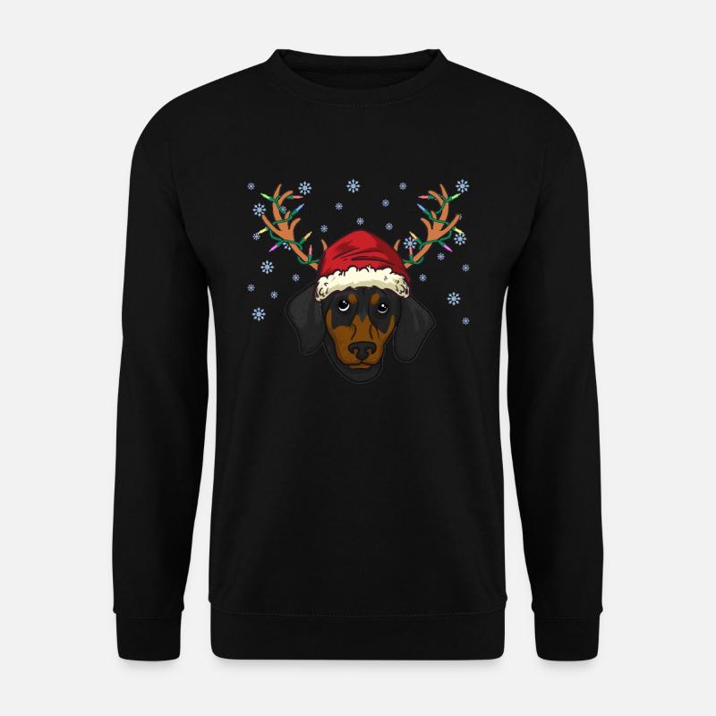 Dackel Welpe mit Weihnachtsmütze und Geweih - Unisex Pullover - Schwarz