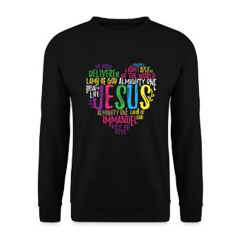 Jesus Christus Herz Geschenk Christen - Unisex Pullover - Schwarz - Vorne - Alina (178cm) & Michal (187cm)