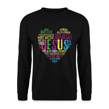Jesus Christus Herz Geschenk für Christen - Unisex Pullover - Schwarz - Vorne - Alina (178cm) & Michal (187cm)
