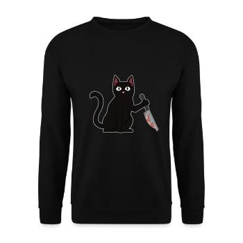 Schwarze Katze mit Messer Killer Mörder - Unisex Pullover - Schwarz - Vorne - Alina (178cm) & Michal (187cm)