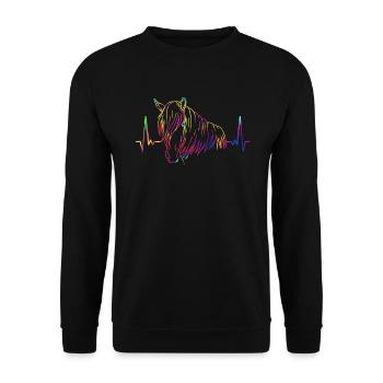 Haflinger Stute Bunt EKG Pferd Geschenk - Unisex Pullover - Schwarz - Vorne - Alina (178cm) & Michal (187cm)
