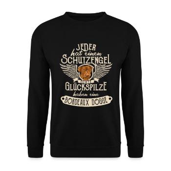 Bordeaux Dogge Hund Witzig Schutzengel Geschenk - Unisex Pullover - Schwarz - Vorne - Alina (178cm) & Michal (187cm)