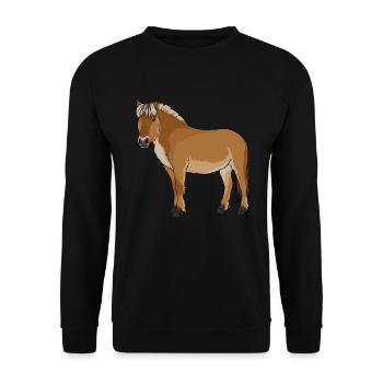 Norwegisches Fjordpferd Geschenk - Unisex Pullover - Schwarz - Vorne - Alina (178cm) & Michal (187cm)