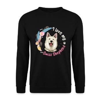 Geschenkidee Weißer Schweizer Schäferhund - Unisex Pullover - Schwarz - Vorne - Alina (178cm) & Michal (187cm)