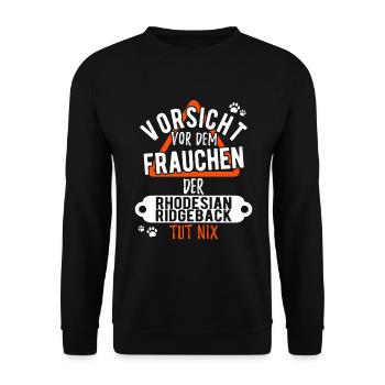 Rhodesian Ridgeback Frauchen lustig - Unisex Pullover - Schwarz - Vorne - Alina (178cm) & Michal (187cm)