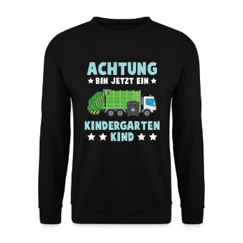 Ich Bin Jetzt Ein Kindergartenkind Müll Auto Mülla - Unisex Pullover - Schwarz - Vorne - Alina (178cm) & Michal (187cm)