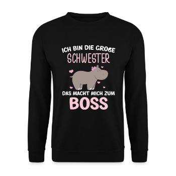 Ich Bin Die Große Schwester Boss Dab Nielpferd - Unisex Pullover - Schwarz - Vorne - Alina (178cm) & Michal (187cm)
