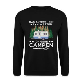 Camping Opa Wohnwagen Womo Geschenk - Unisex Pullover - Schwarz - Vorne - Alina (178cm) & Michal (187cm)