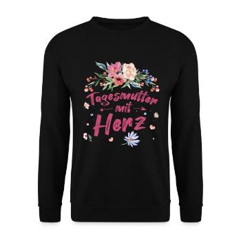Tagesmutter Mit Herz Tagesmutter Wertschätzung - Unisex Pullover - Schwarz - Vorne - Alina (178cm) & Michal (187cm)