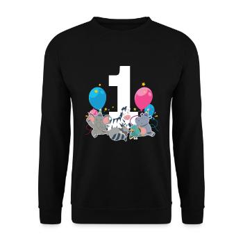 1. Geburtstag Baby Eins 1 Waldtiere - Unisex Pullover - Schwarz - Vorne - Alina (178cm) & Michal (187cm)