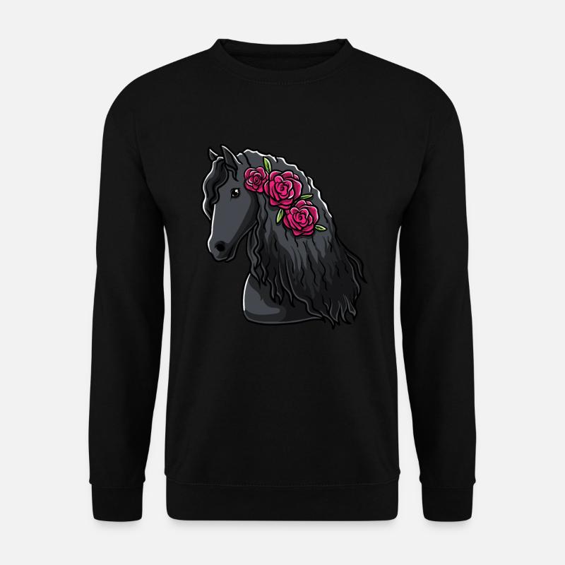 Friesenpferd mit Blumen Pferdefan Geschenk - Unisex Pullover - Schwarz