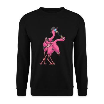 Flamenco tanzende Flamingo Geschenk - Unisex Pullover - Schwarz - Vorne - Alina (178cm) & Michal (187cm)