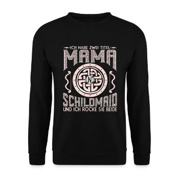 Schildmaid und Mama Wikinger nordische Mythologie - Unisex Pullover - Schwarz - Vorne - Alina (178cm) & Michal (187cm)