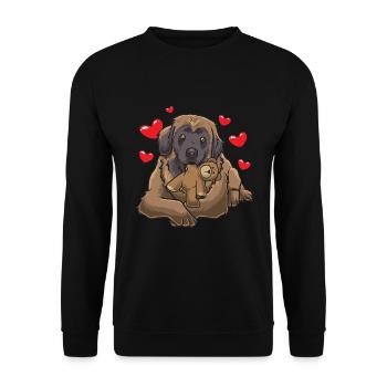 Sweet Leonberger dog with plush toy - Unisex Sweatshirt - black - Front - Alina (178cm) & Michal (187cm)